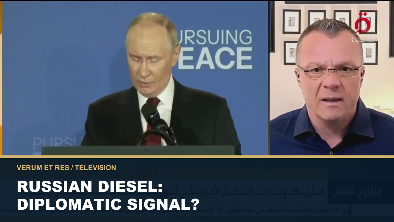Erik E. Brown and Ambassador Youssef Moustafa Zada on Al Qahera News discussing Russian diesel and Ukraine diplomacy